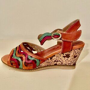 L'artiste Multi-color Wedge Sandals, Size 39
